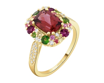 Zlatý prsten s brilianty, ozdobnými kameny a drahokamy - ryzost 585