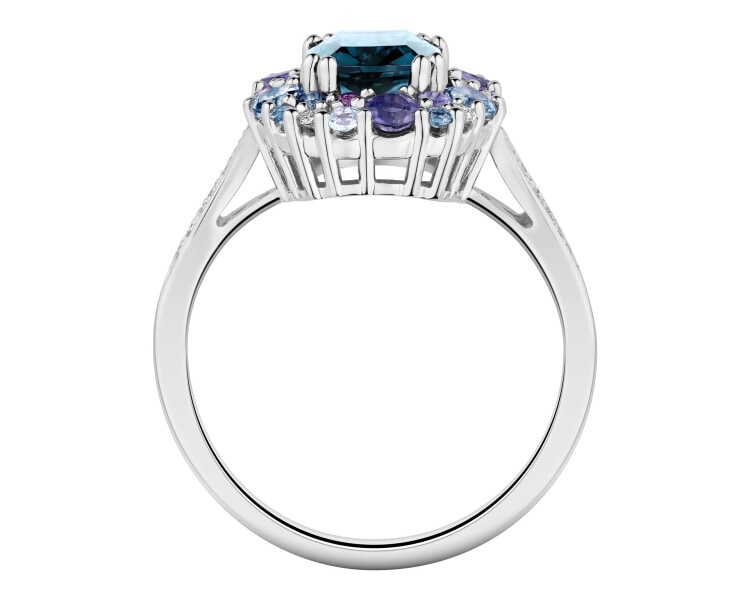 Pierścionek z białego złota z brylantami i kamieniami ozdobnymi - próba 585