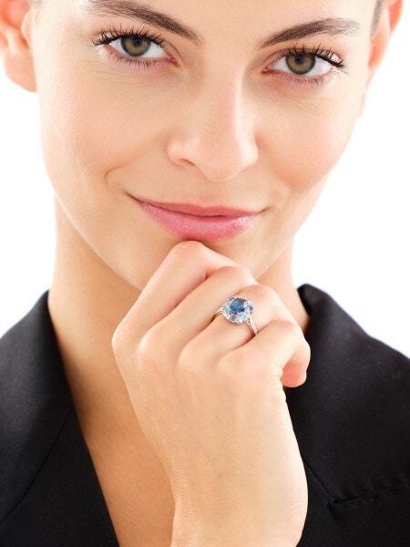 Pierścionek z białego złota z brylantami i kamieniami ozdobnymi - próba 585