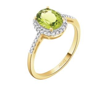 Zlatý prsten s diamanty a peridotem - ryzost 585