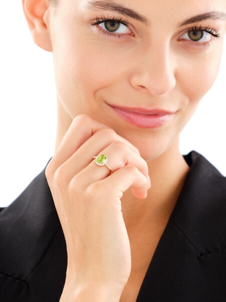 Pierścionek z żółtego złota z diamentami i peridotem - próba 585
