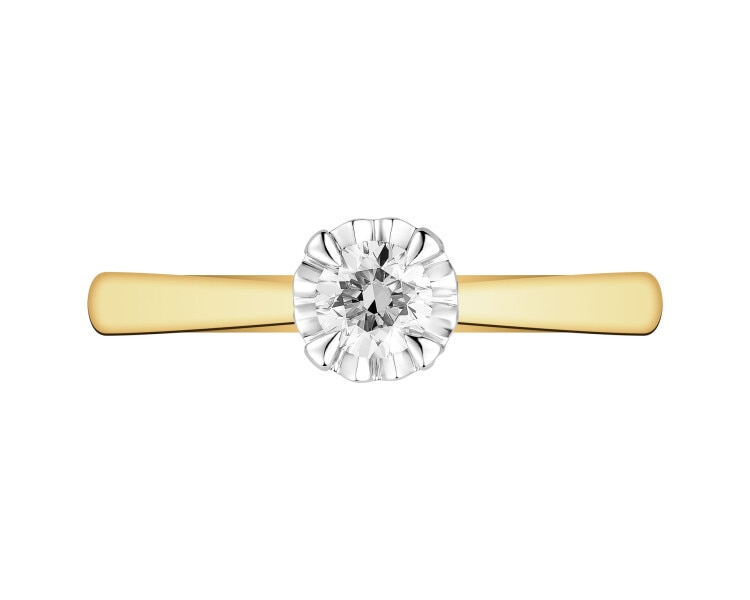 Pierścionek z żółtego i białego złota z brylantem - 0,20 ct - próba 585