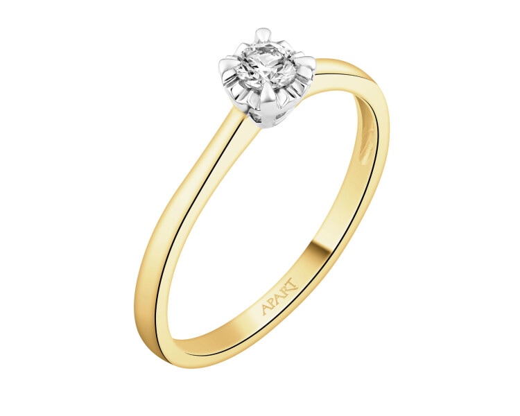Pierścionek z żółtego i białego złota z brylantem - 0,15 ct - próba 585