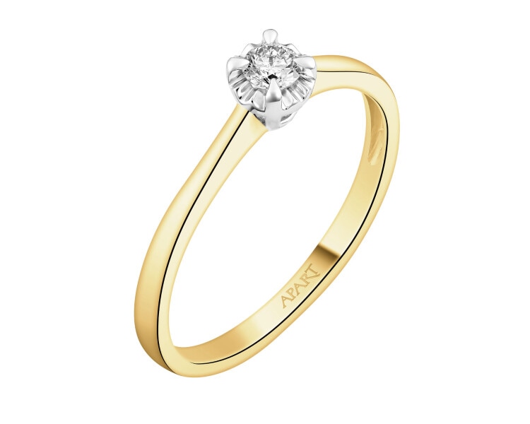 Pierścionek z żółtego i białego złota z brylantem - 0,10 ct - próba 585