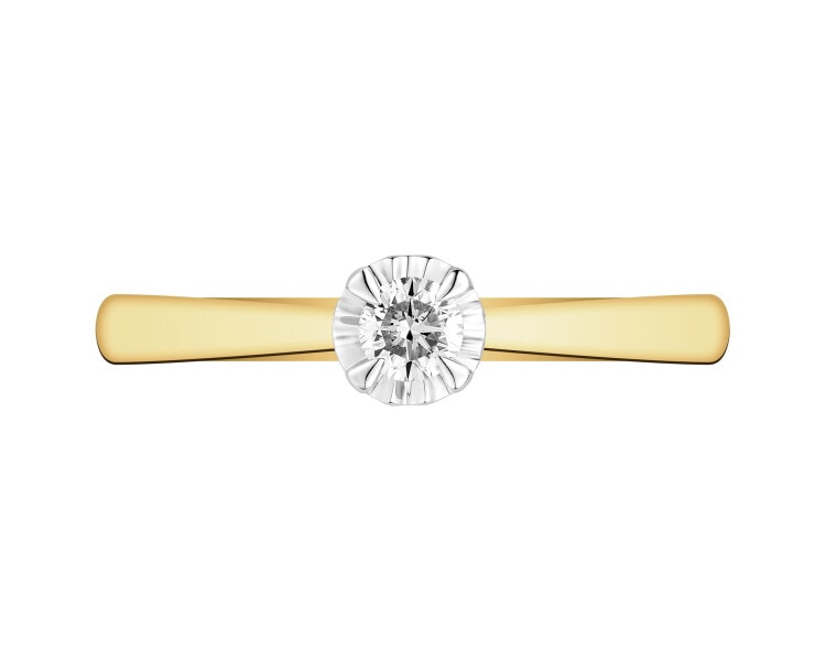 Pierścionek z żółtego i białego złota z brylantem - 0,10 ct - próba 585
