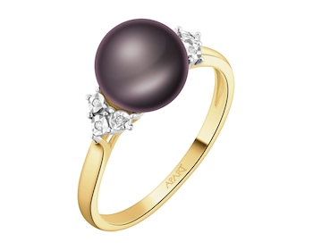 Zlatý prsten s diamanty a perlou - ryzost 585