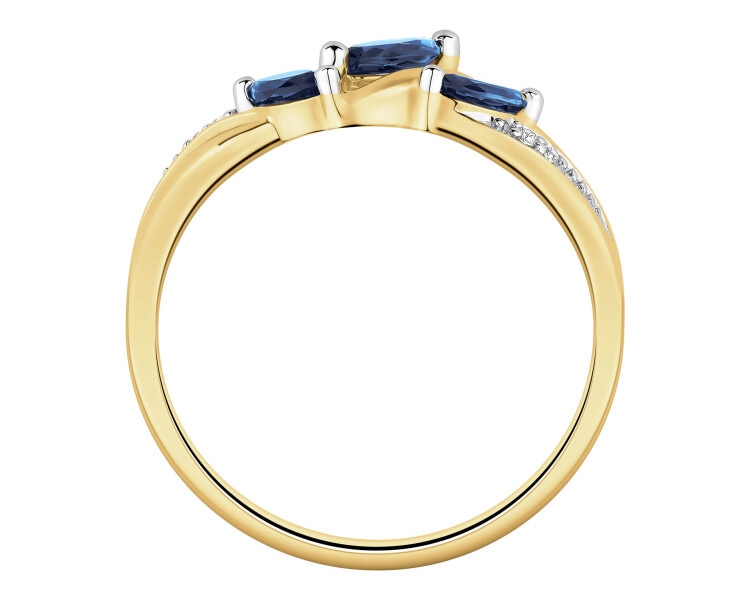 Pierścionek z żółtego złota z diamentami i szafirami syntetycznymi - próba 375