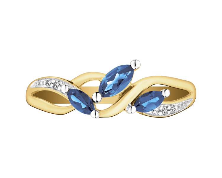 Pierścionek z żółtego złota z diamentami i szafirami syntetycznymi - próba 375