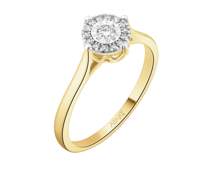 Pierścionek z żółtego i białego złota z brylantami - 0,15 ct - próba 585