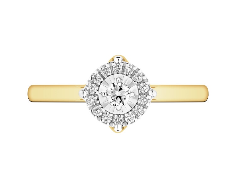 Pierścionek z żółtego i białego złota z brylantami - 0,15 ct - próba 585