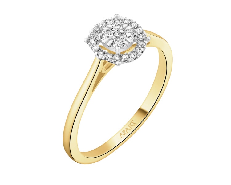 Pierścionek z  żółtego złota z brylantami - 0,15 ct - próba 585