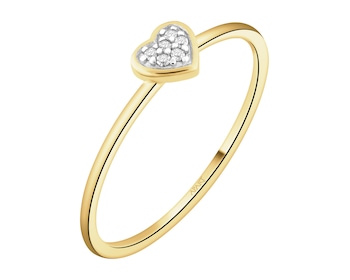 Pierścionek z żółtego złota z diamentami - serce - 0,02 ct - próba 375
