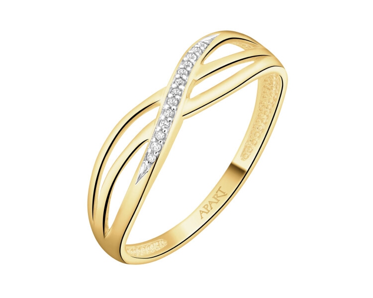 Pierścionek z żółtego złota z diamentami - 0,02 ct - próba 375