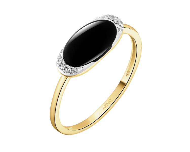 Pierścionek z żółtego złota z diamentami i onyksem - próba 585