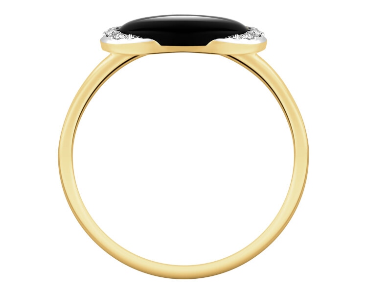 Pierścionek z żółtego złota z diamentami i onyksem - próba 585