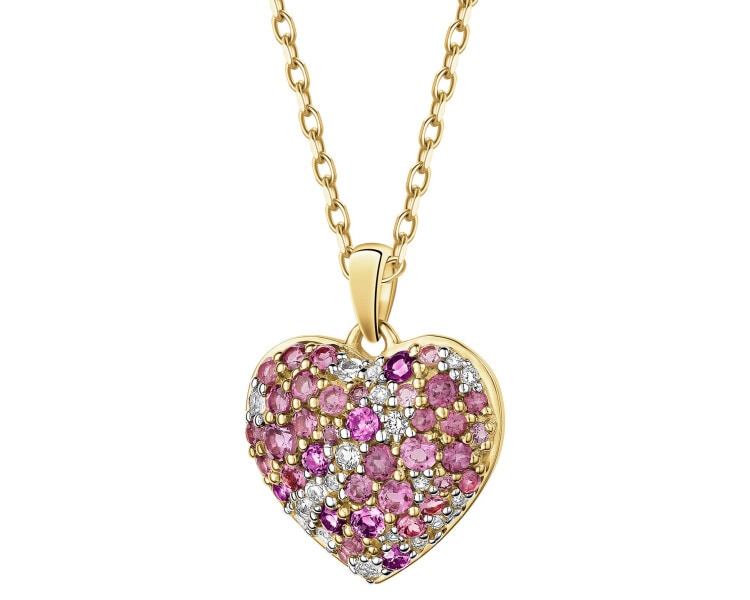Zawieszka z żółtego złota z brylantem i kamieniami ozdobnymi - serce - próba 585