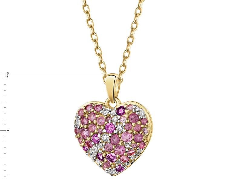 Zawieszka z żółtego złota z brylantem i kamieniami ozdobnymi - serce - próba 585