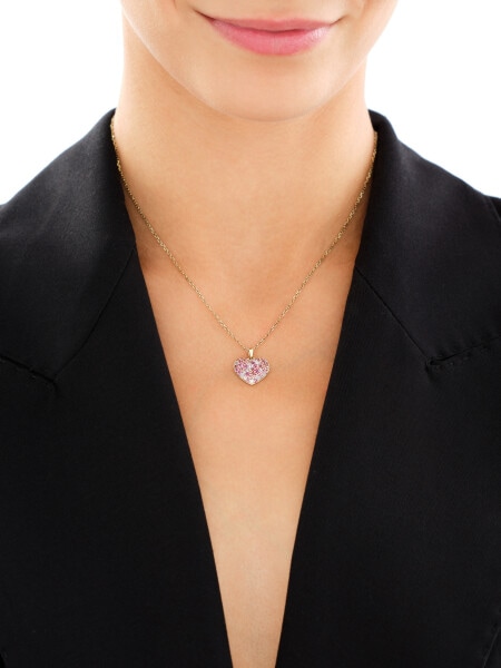 Zawieszka z żółtego złota z brylantem i kamieniami ozdobnymi - serce - próba 585