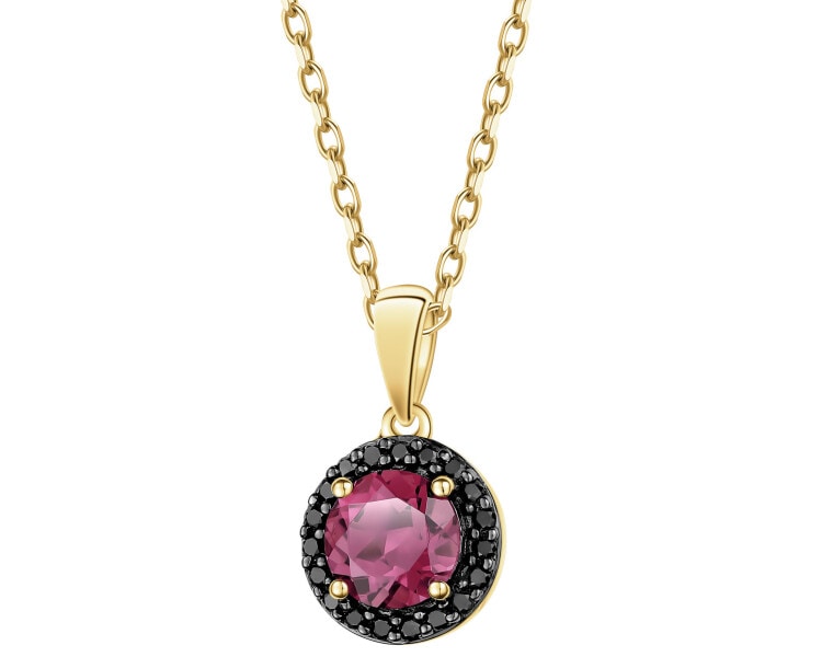 Zawieszka z żółtego złota z czarnymi brylantami i rodolitem - próba 585