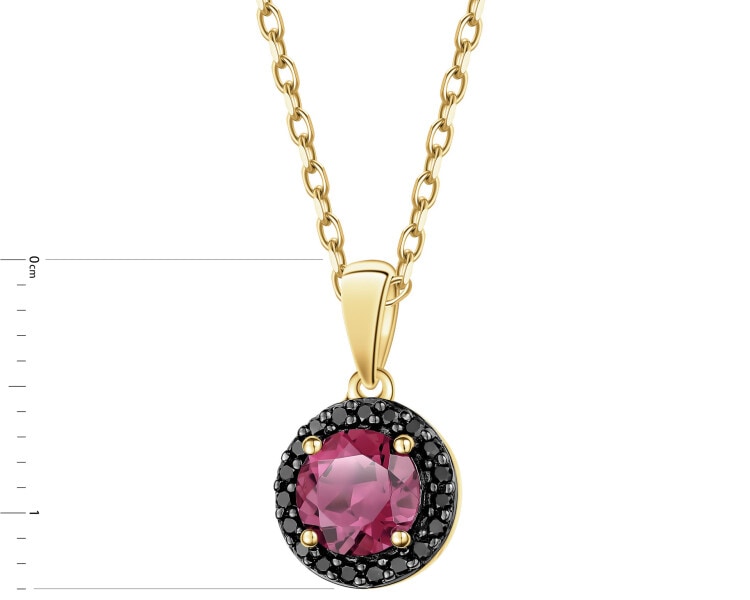 Zawieszka z żółtego złota z czarnymi brylantami i rodolitem - próba 585