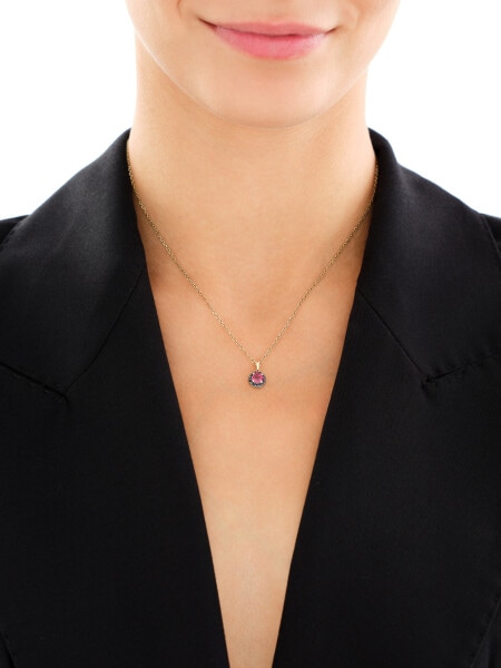 Zawieszka z żółtego złota z czarnymi brylantami i rodolitem - próba 585