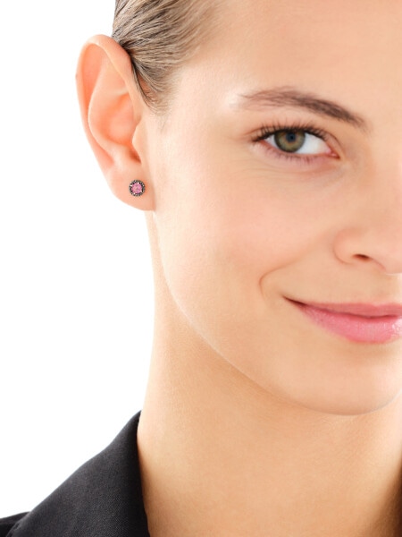 Kolczyki z żółtego złota z czarnymi brylantami i rodolitami - próba 585