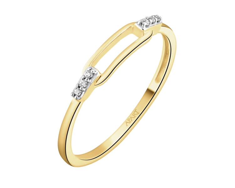 Pierścionek z żółtego złota z diamentami - 0,02 ct - próba 375