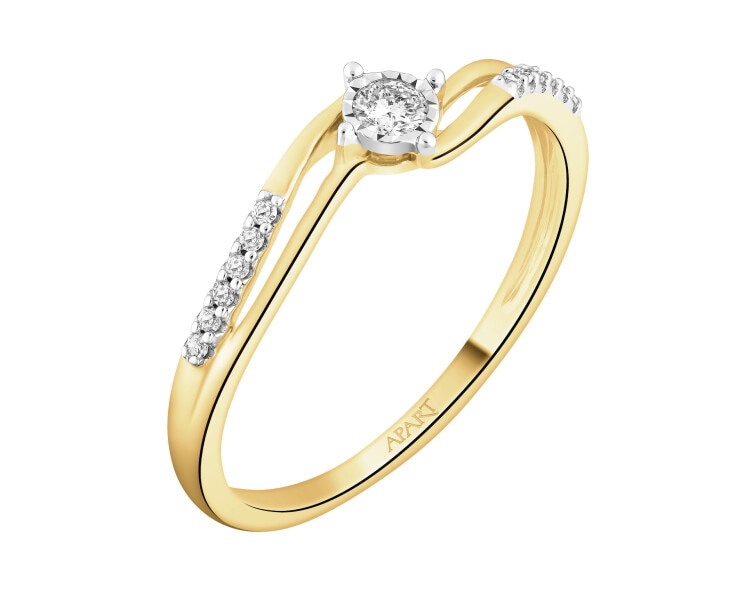 Pierścionek z żółtego i białego złota z diamentami - 0,09 ct - próba 585