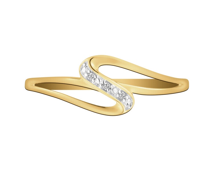 Pierścionek z żółtego złota z diamentami - 0,01 ct - próba 375