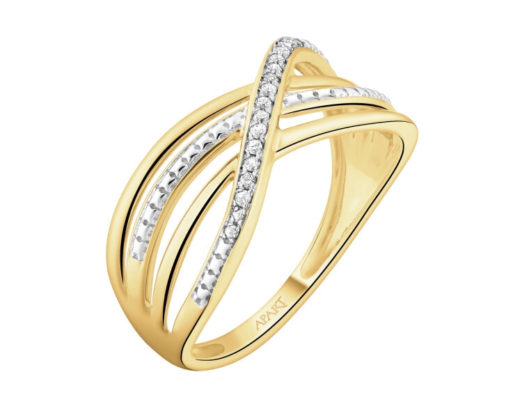 Pierścionek z żółtego złota z diamentami - 0,05 ct - próba 585