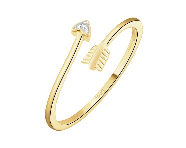 Pierścionek z żółtego złota z diamentem - strzała - 0,003 ct - próba 375