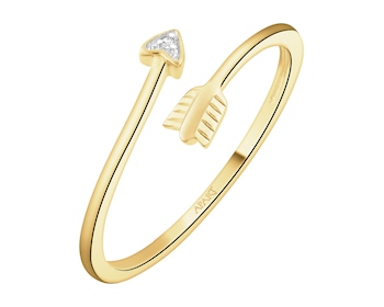 Pierścionek z żółtego złota z diamentem - strzała - 0,003 ct - próba 375