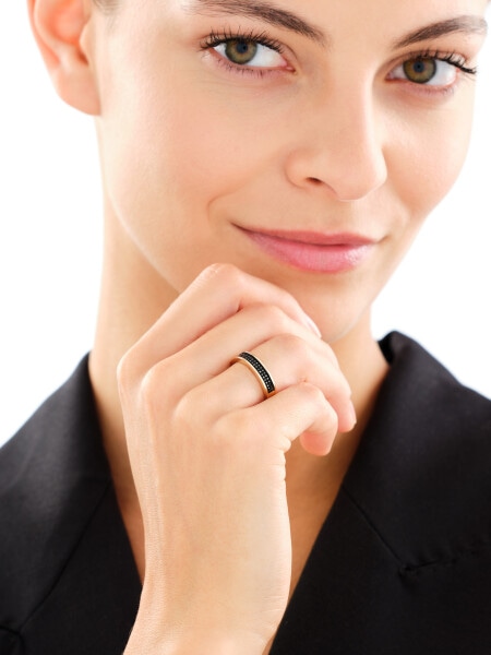 Pierścionek z żółtego złota z czarnymi diamentami - 0,17 ct - próba 585