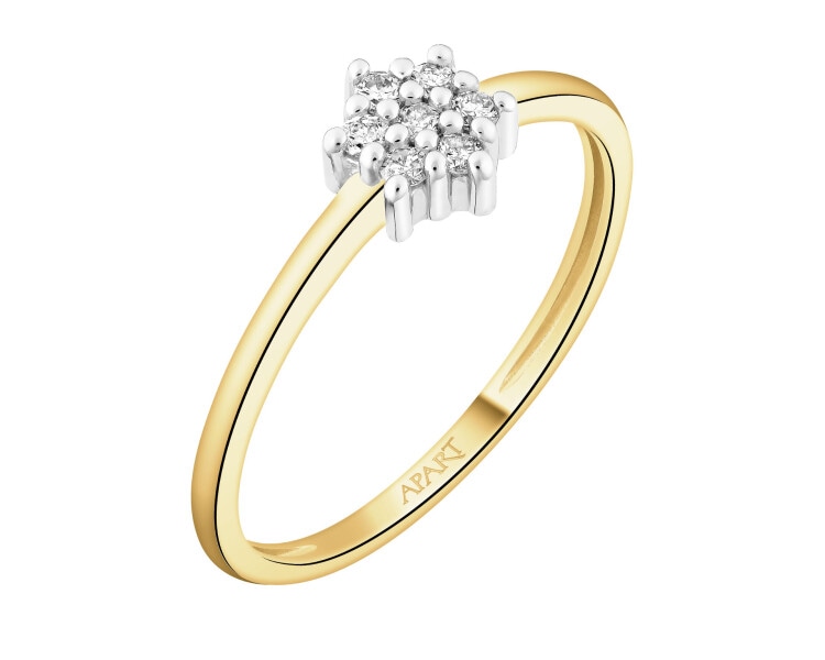 Pierścionek z żółtego złota z brylantami - 0,09 ct - próba 375