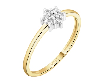 Pierścionek z żółtego złota z brylantami - 0,09 ct - próba 375