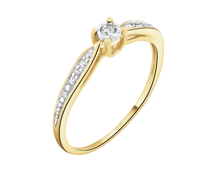 Pierścionek z żółtego i białego złota z brylantami - 0,03 ct - próba 375