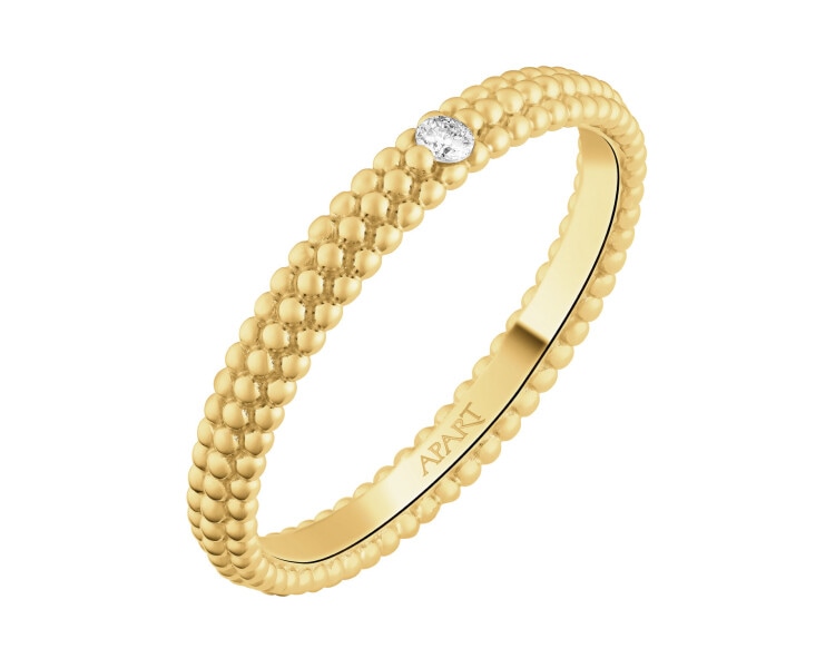 Pierścionek z żółtego złota z brylantem - 0,02 ct - próba 375