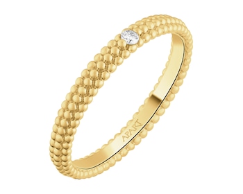 Pierścionek z żółtego złota z brylantem - 0,02 ct - próba 375