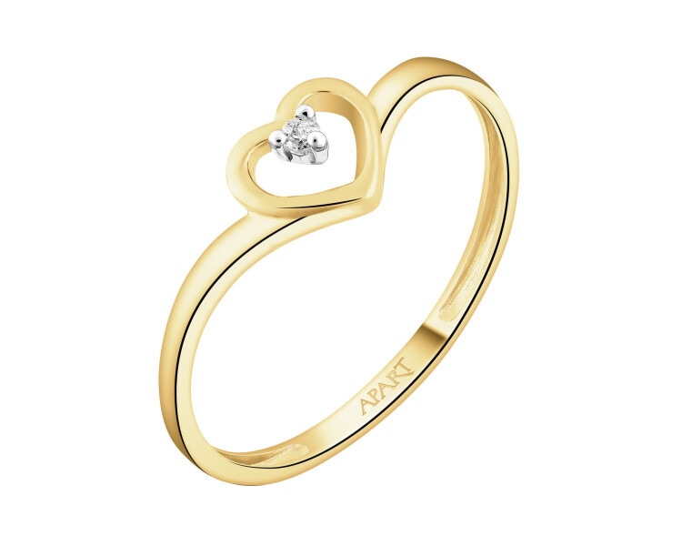 Pierścionek z żółtego złota z brylantem - serce - 0,01 ct - próba 375
