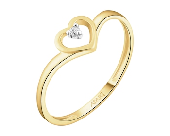 Pierścionek z żółtego złota z brylantem - serce - 0,01 ct - próba 375