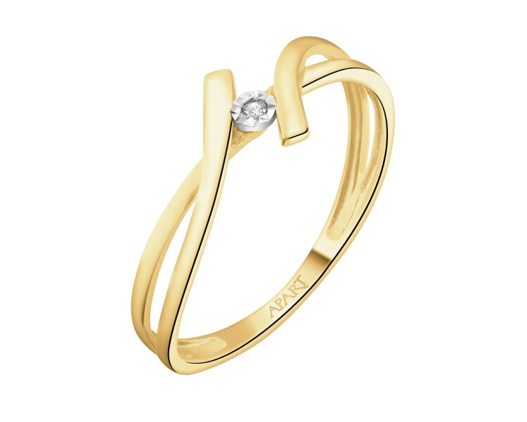 Pierścionek z żółtego i białego złota z brylantem - 0,01 ct - próba 375