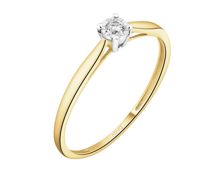 Pierścionek z żółtego i białego złota z brylantem - 0,03 ct - próba 375