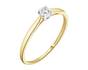 Pierścionek z żółtego i białego złota z brylantem - 0,03 ct - próba 375