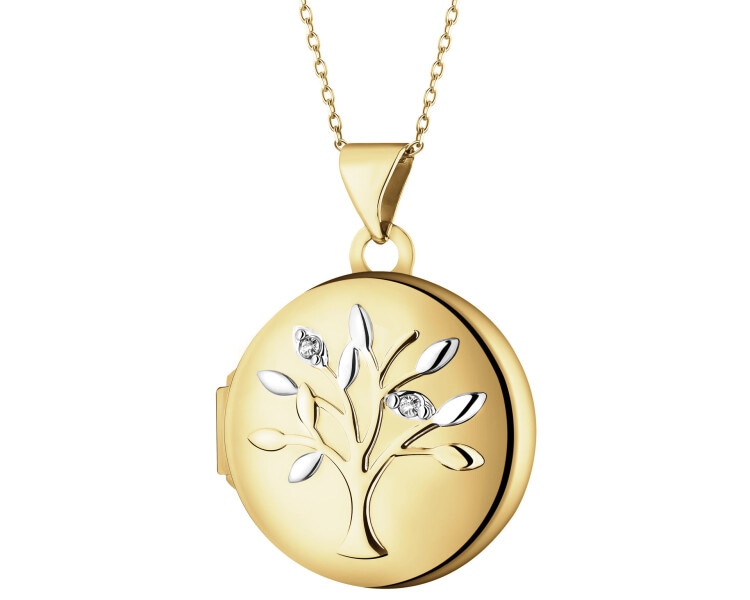 Zawieszka z żółtego złota z diamentami - puzderko - drzewko - 0,01 ct - próba 585