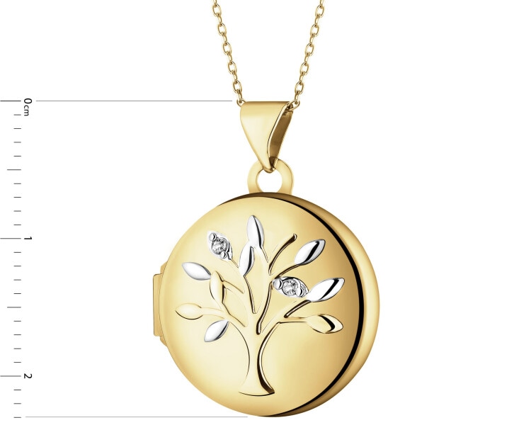 Zawieszka z żółtego złota z diamentami - puzderko - drzewko - 0,01 ct - próba 585