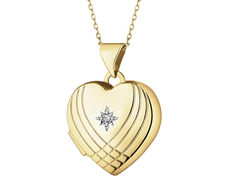 Zawieszka z żółtego złota z diamentem - puzderko - serce - 0,005 ct - próba 585