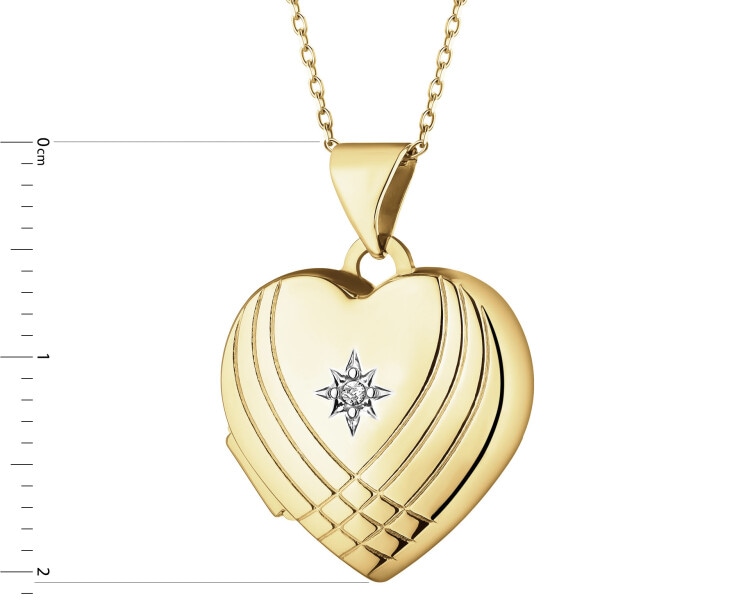 Zawieszka z żółtego złota z diamentem - puzderko - serce - 0,005 ct - próba 585