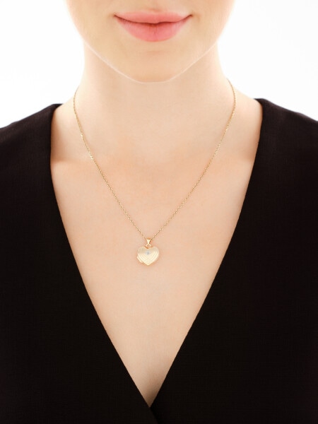 Zawieszka z żółtego złota z diamentem - puzderko - serce - 0,005 ct - próba 585