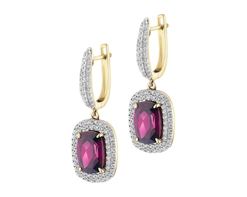 Zlaté náušnice s brilianty a rodolity - ryzost 585