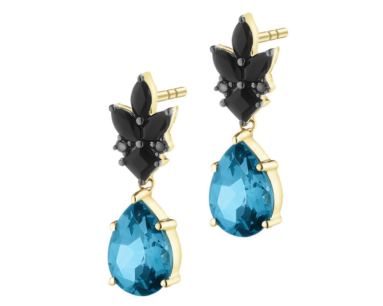 Kolczyki z żółtego złota z czarnymi brylantami i kamieniami ozdobnymi - próba 585